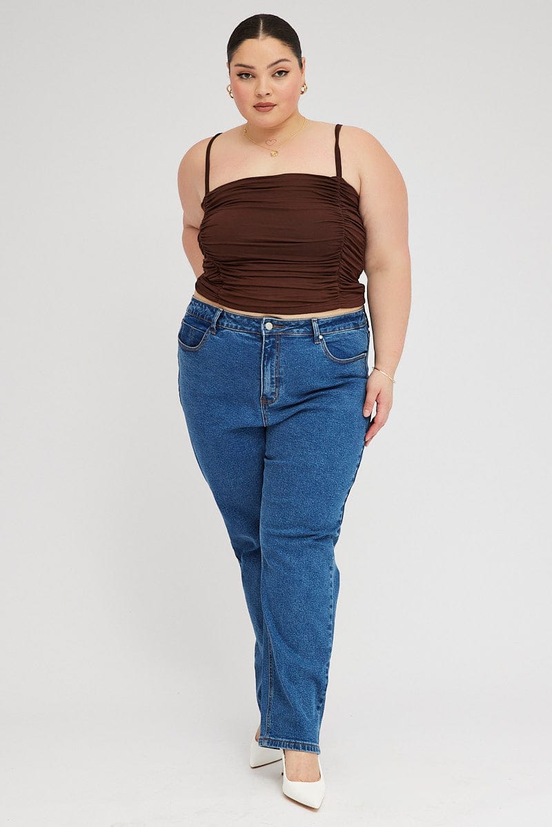 Brown Ruched Singlet Crop Top for YouandAll Fashion