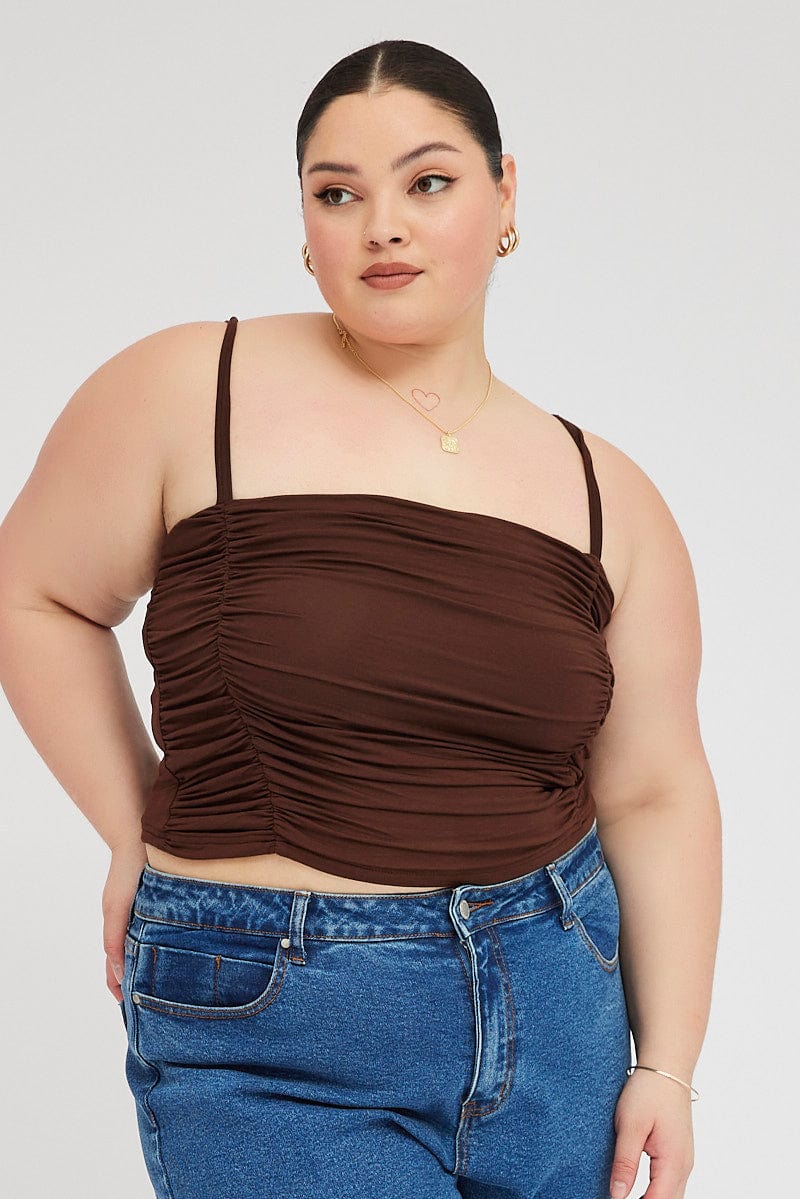 Brown Ruched Singlet Crop Top for YouandAll Fashion