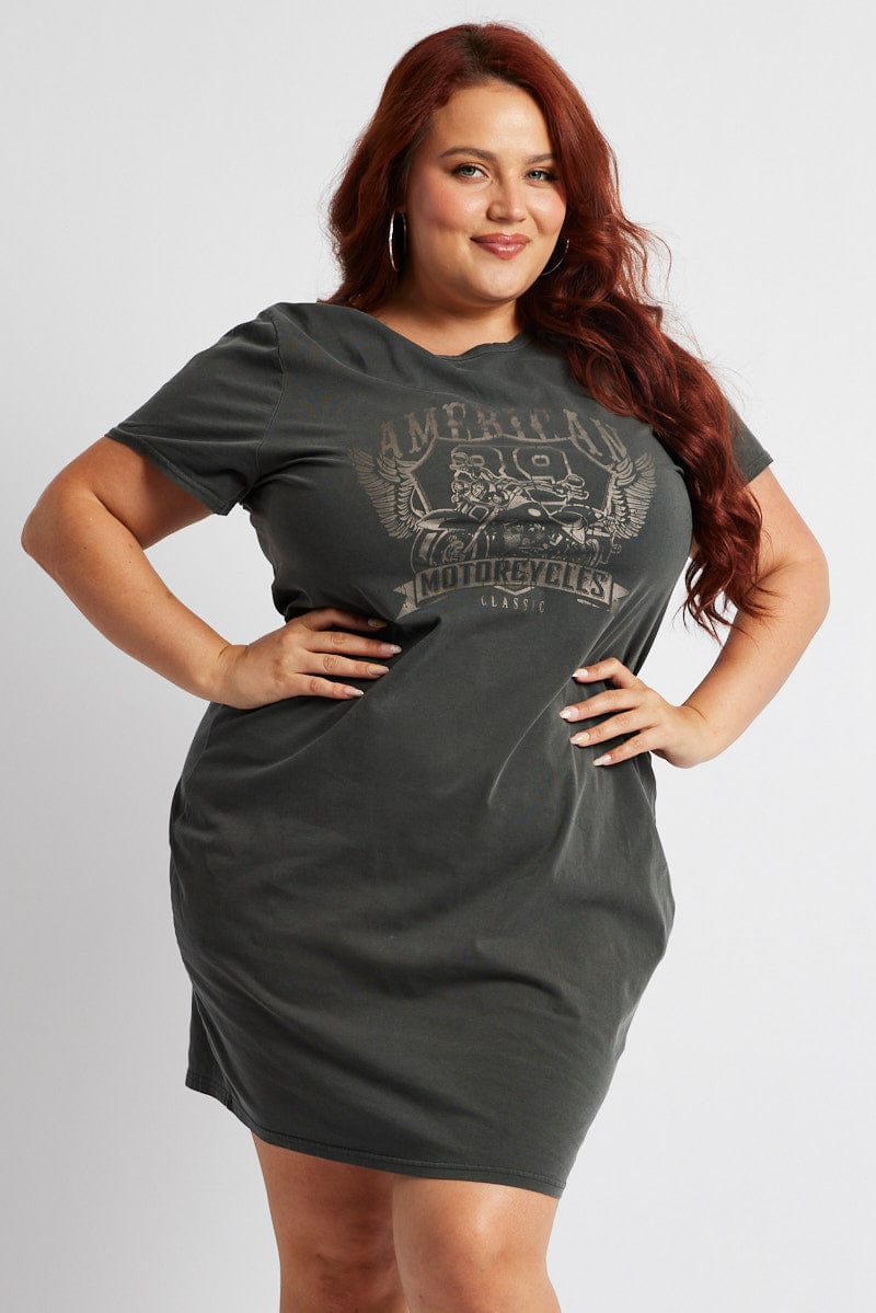 Grey Dress Short Sleeve Crew Neck for YouandAll Fashion