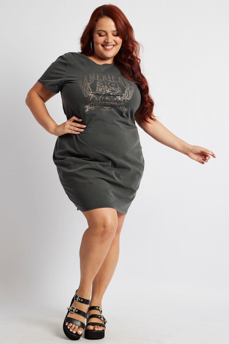 Grey Dress Short Sleeve Crew Neck for YouandAll Fashion