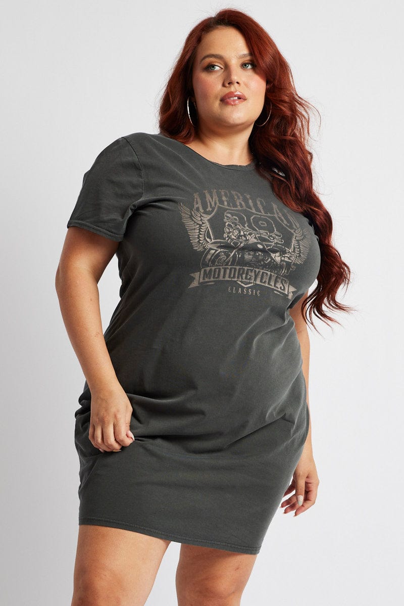 Grey Dress Short Sleeve Crew Neck for YouandAll Fashion