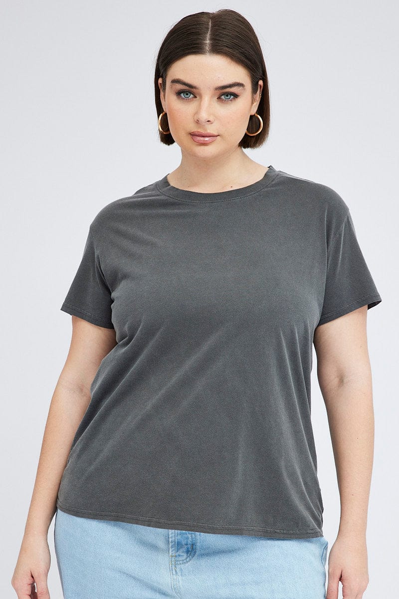 Black T Shirt Short Sleeve Crew Neck Washed for YouandAll Fashion