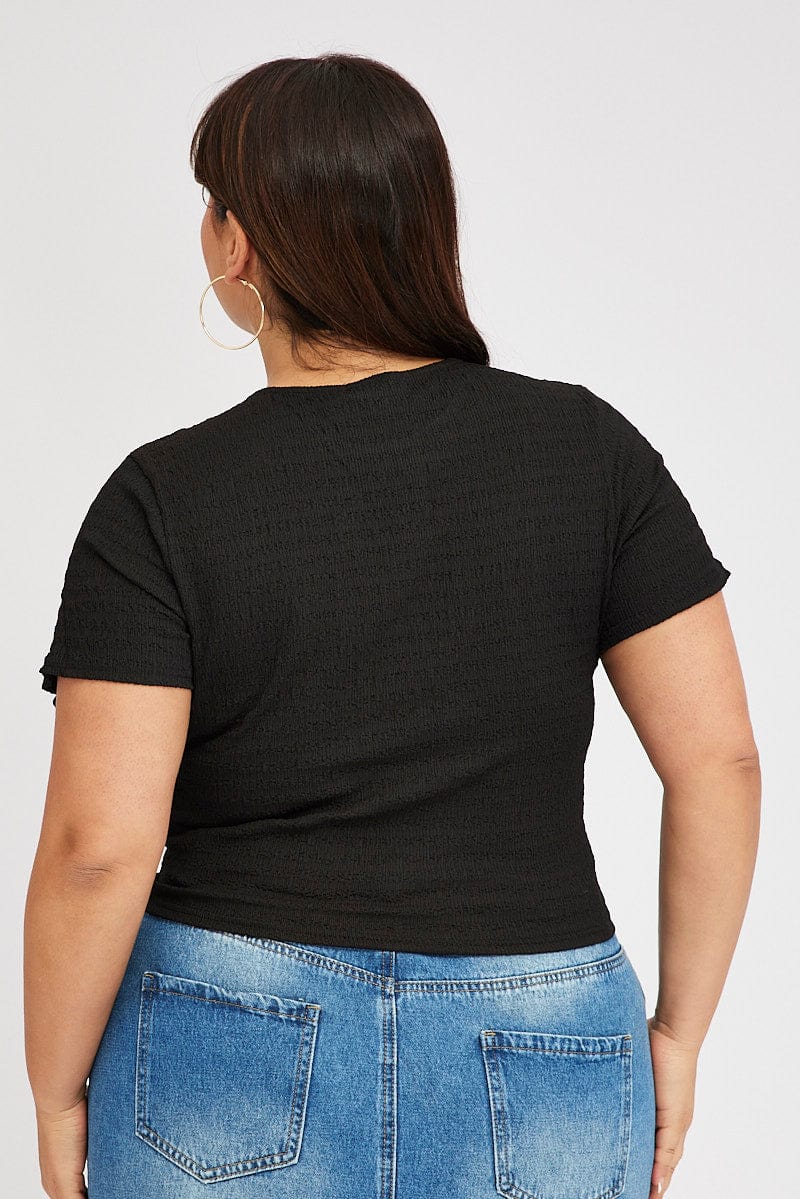 Black Textured Top Short sleeve Crew Neck for YouandAll Fashion