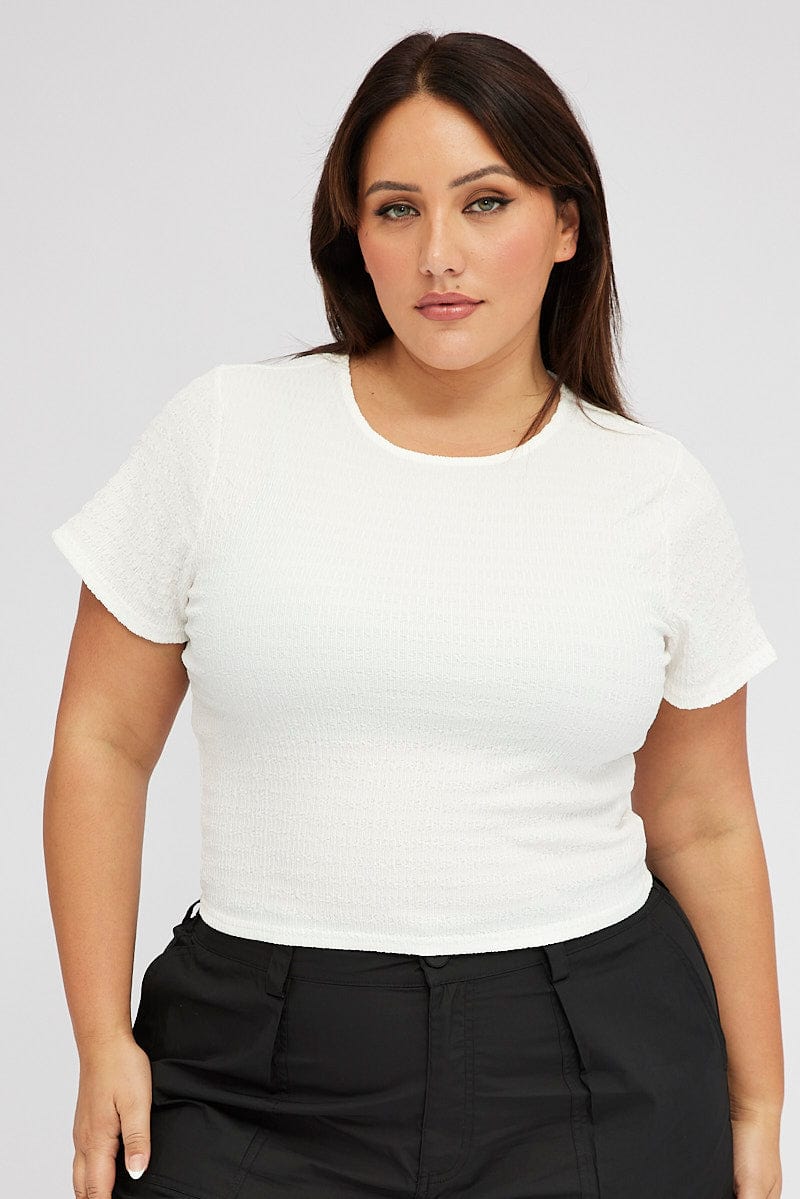 White Textured Top Short sleeve Crew Neck for YouandAll Fashion