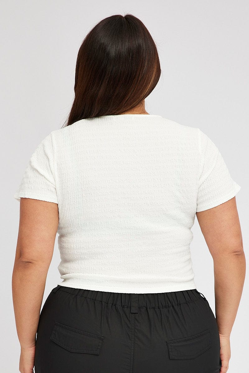 White Textured Top Short sleeve Crew Neck for YouandAll Fashion