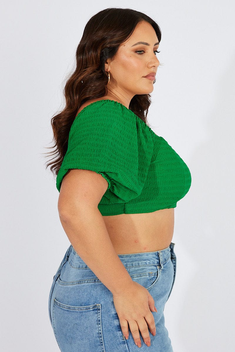 Green Top Puff Sleeve Square Neck Textured for YouandAll Fashion