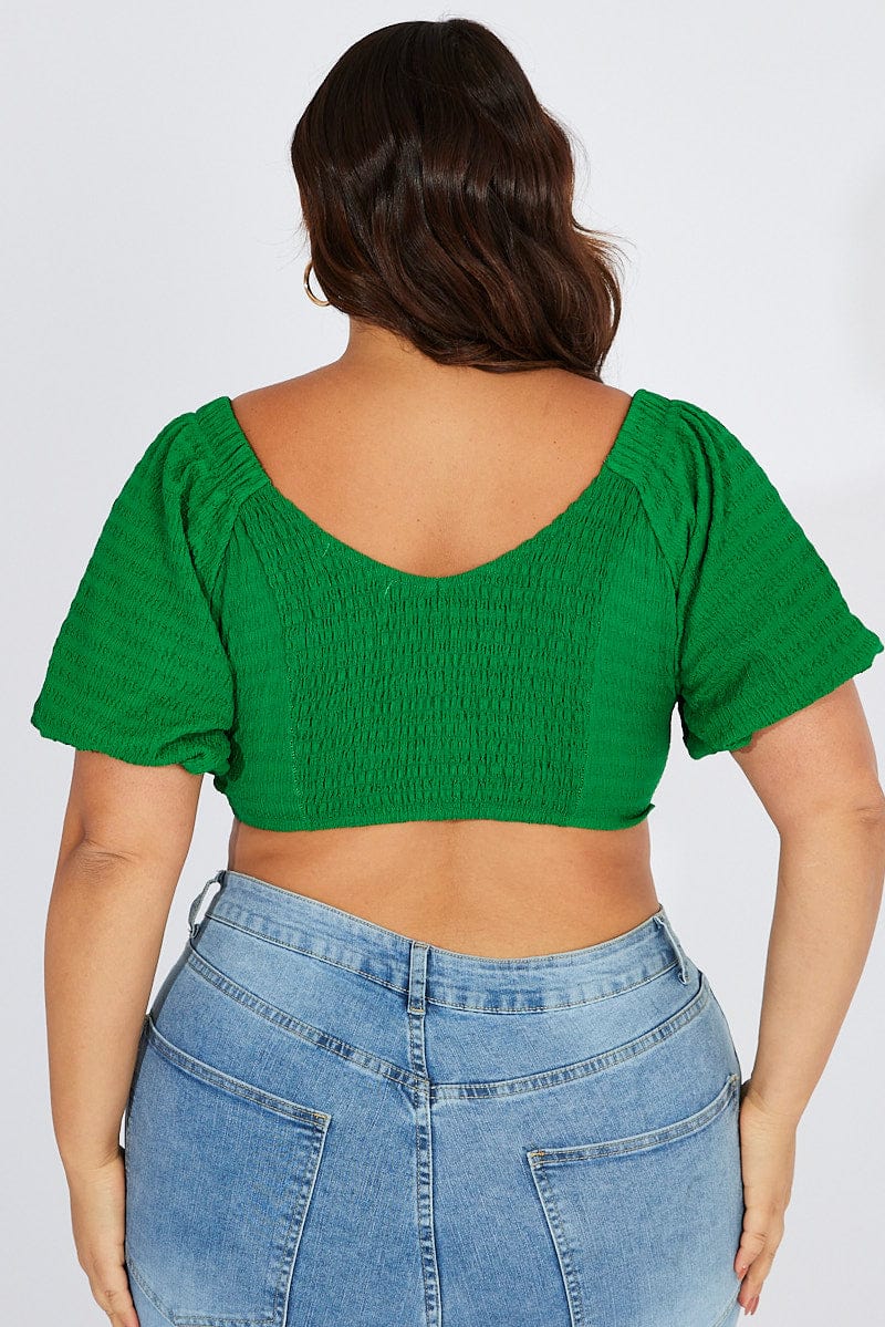 Green Top Puff Sleeve Square Neck Textured for YouandAll Fashion