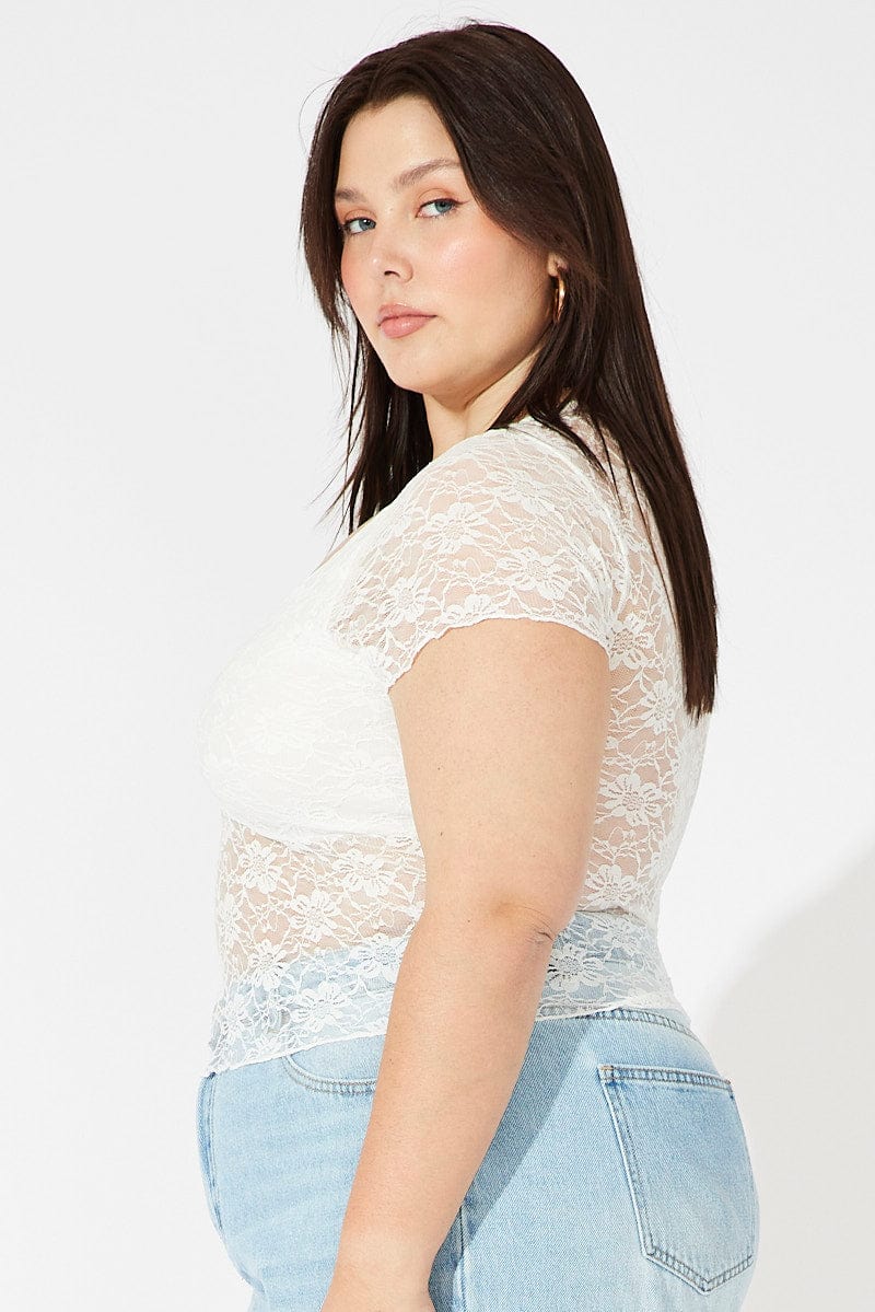 White Lace Top Short Sleeve V Neck for YouandAll Fashion