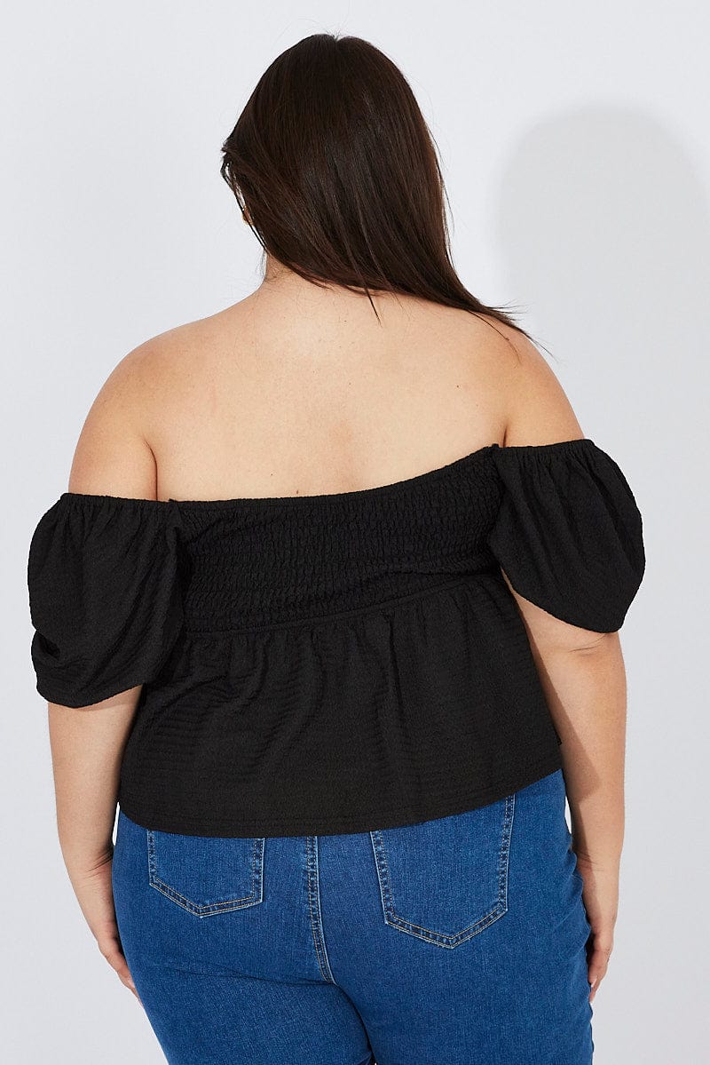 Black Top Short Sleeve Sweetheart Neckline Textured for YouandAll Fashion