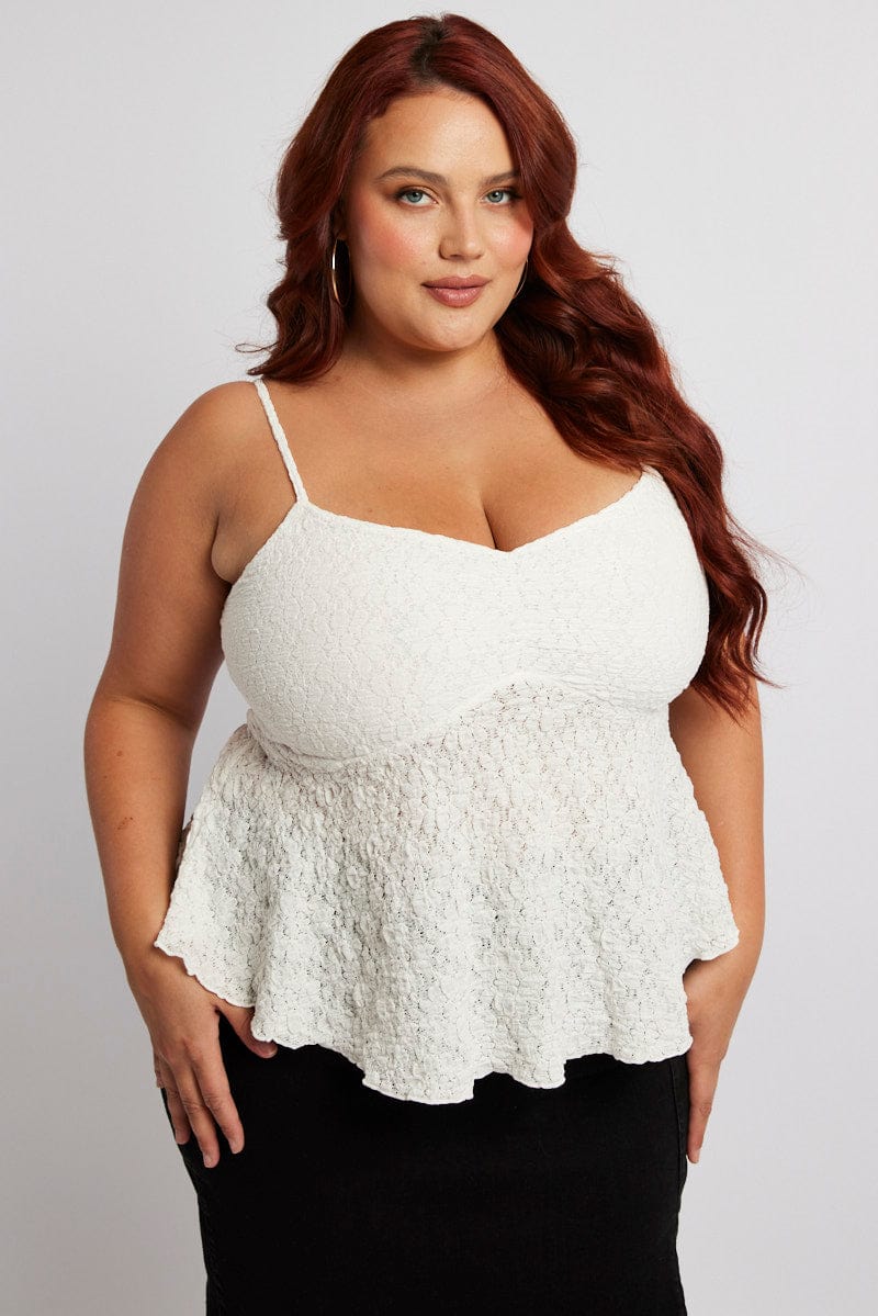 White Textured Peplum Top for YouandAll Fashion