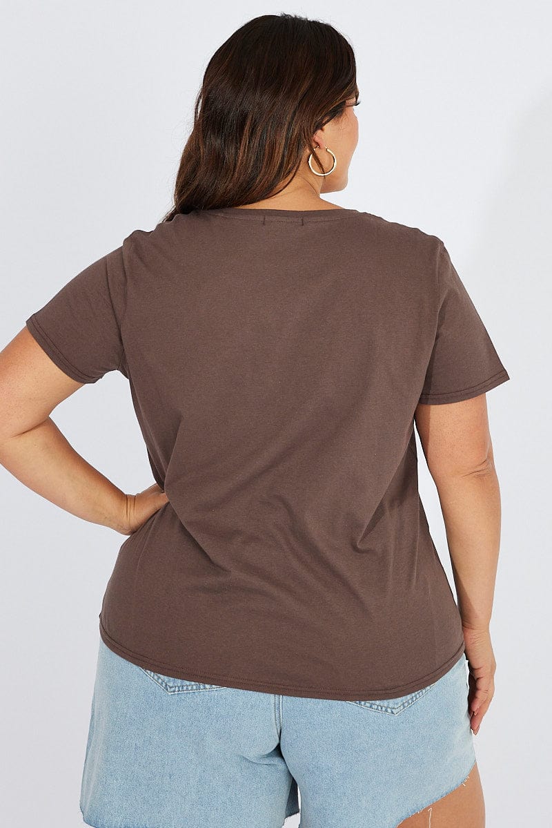 Brown Graphic T Shirt Short Sleeve Crew Neck for YouandAll Fashion