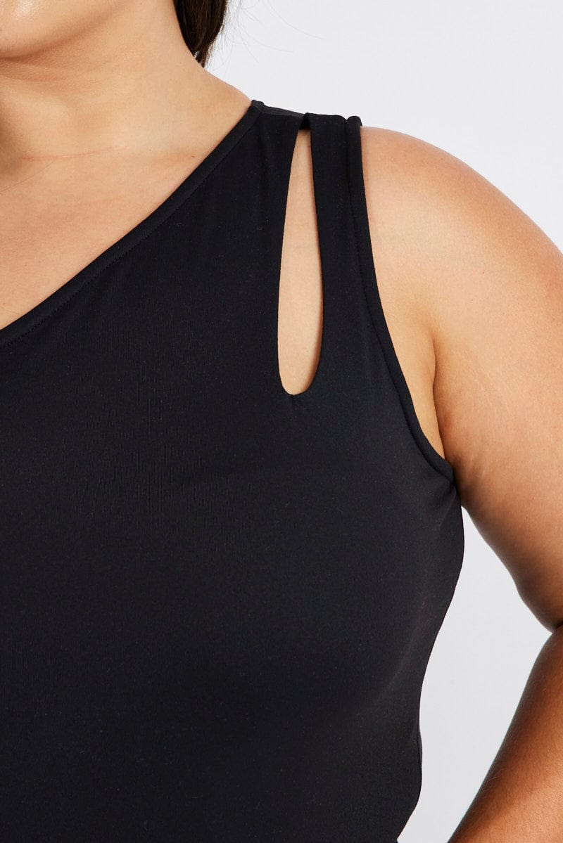 Supersoft One Shoulder Cut Out Top in Black