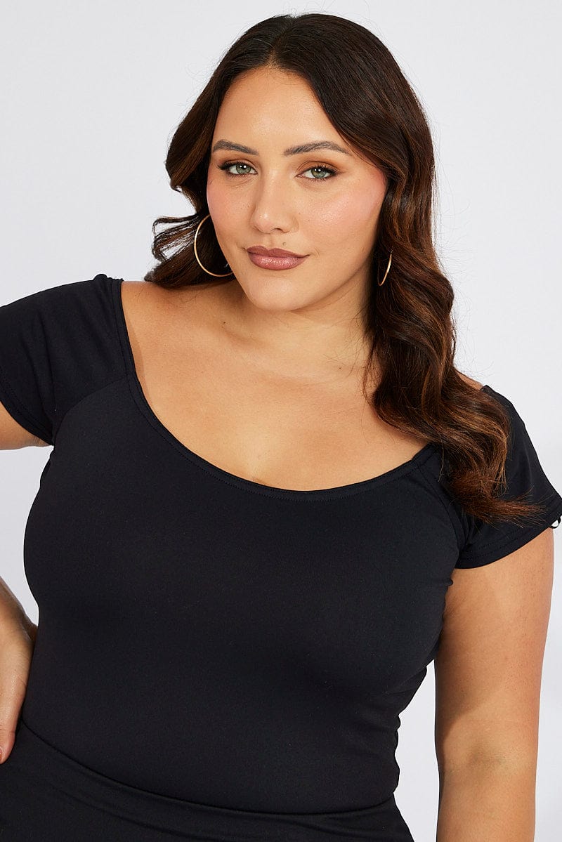 Black Off Shoulder Top Longline Supersoft for YouandAll Fashion