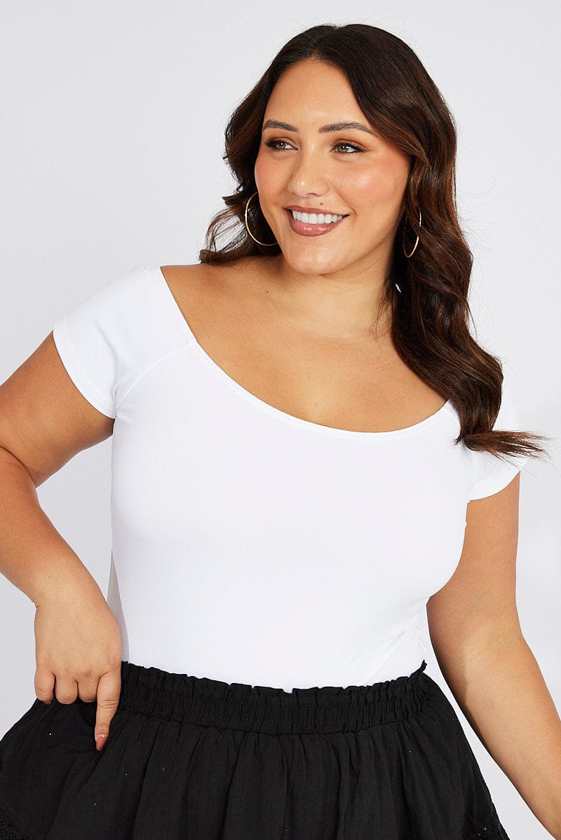 White Off Shoulder Top Longline Supersoft for YouandAll Fashion