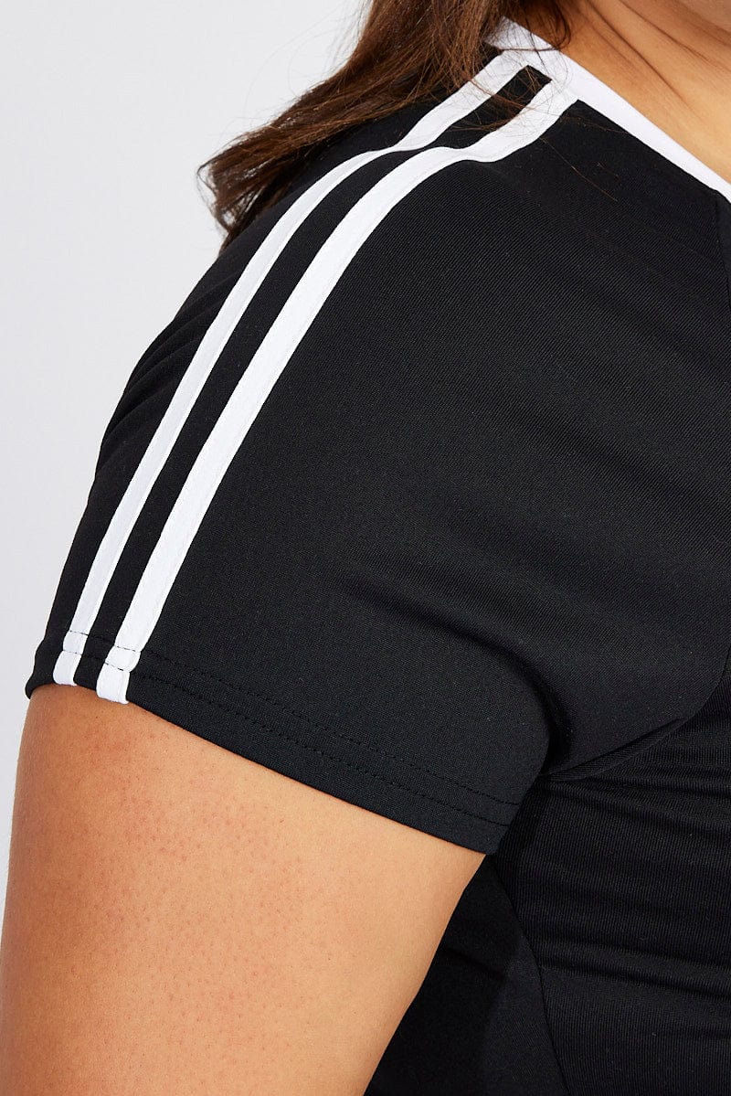 Black T Shirt Short Sleeve Crew Neck Side Stripe for YouandAll Fashion