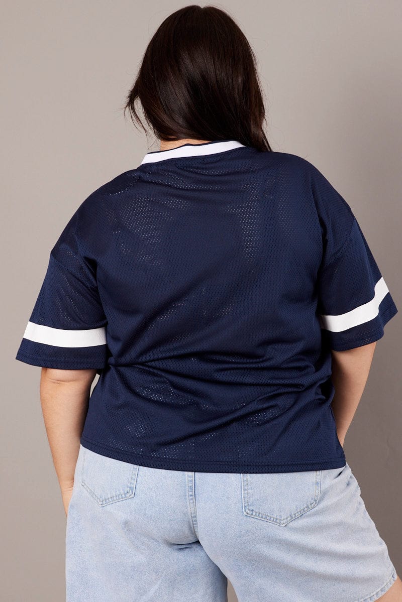 Blue Graphic T Shirt Short Sleeve V Neck Oversized for YouandAll Fashion