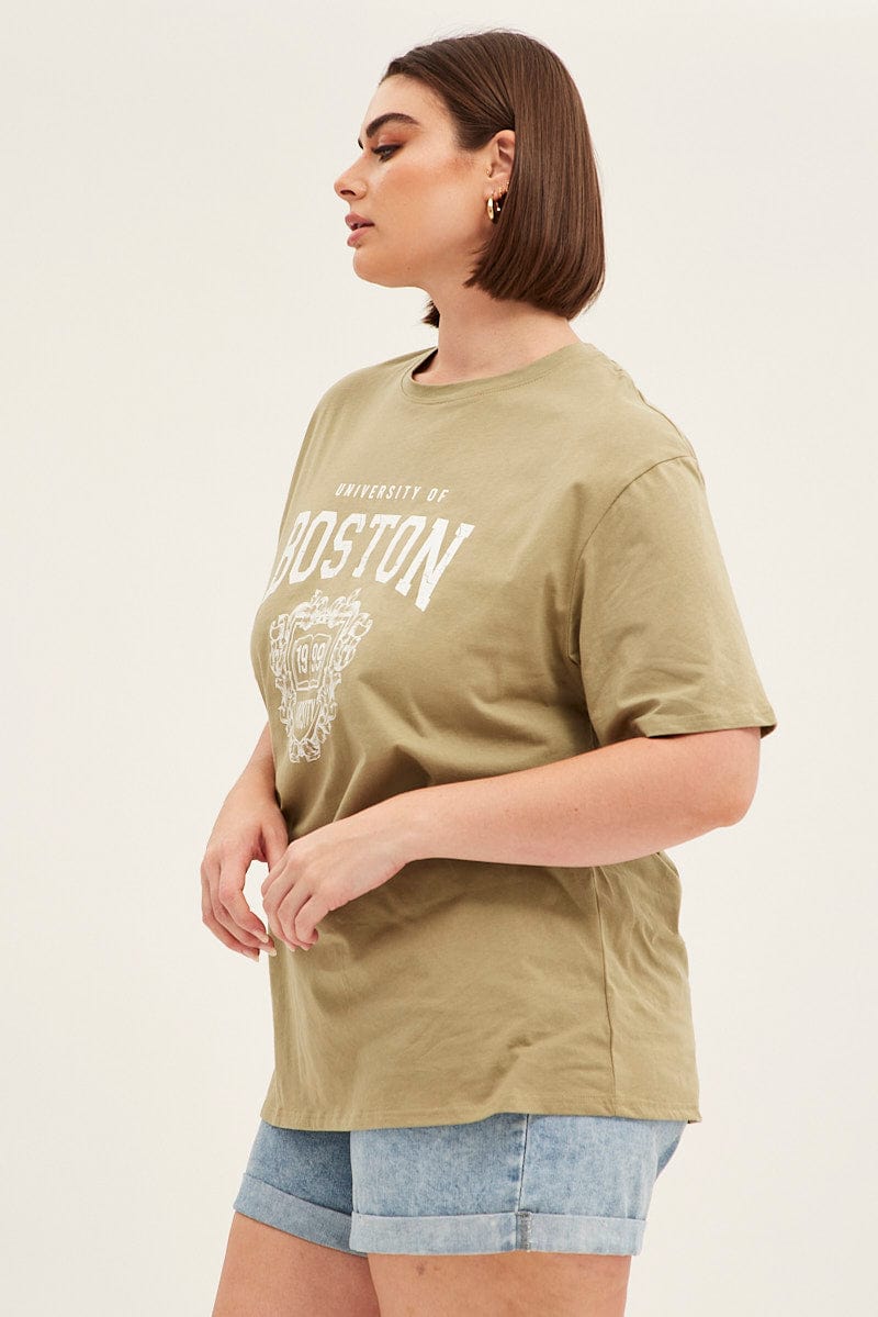 Green Short Sleeve Oversized Boston Round Neck T Shirt for YouandAll Fashion