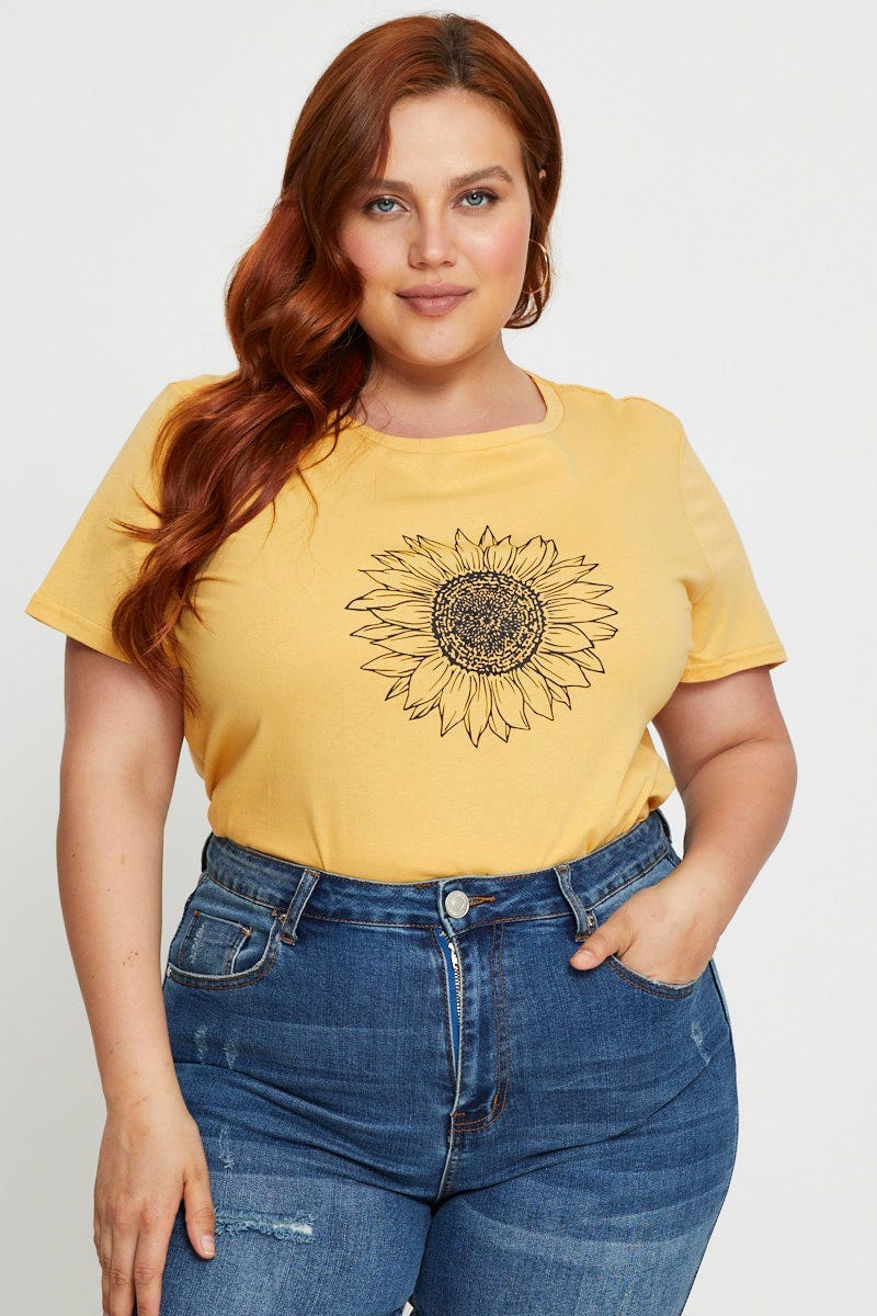 Light Must Graphic T-Shirt Sunflower Crew Neck Short Sleeve For Women By You And All