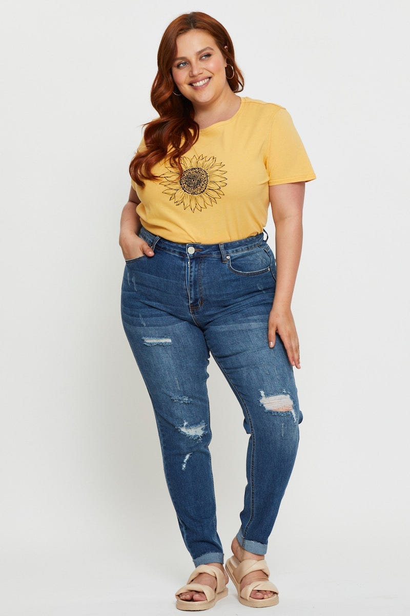 Light Must Graphic T-Shirt Sunflower Crew Neck Short Sleeve For Women By You And All