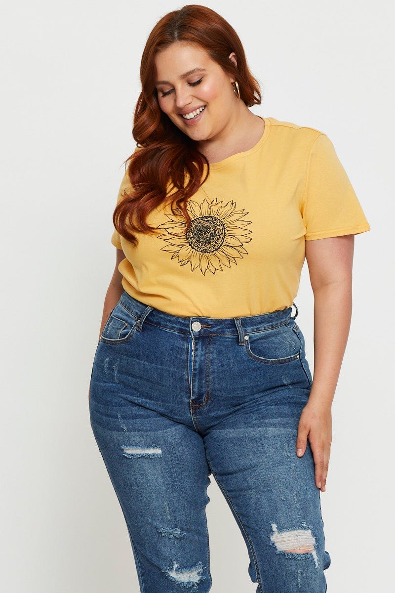 Light Must Graphic T-Shirt Sunflower Crew Neck Short Sleeve For Women By You And All