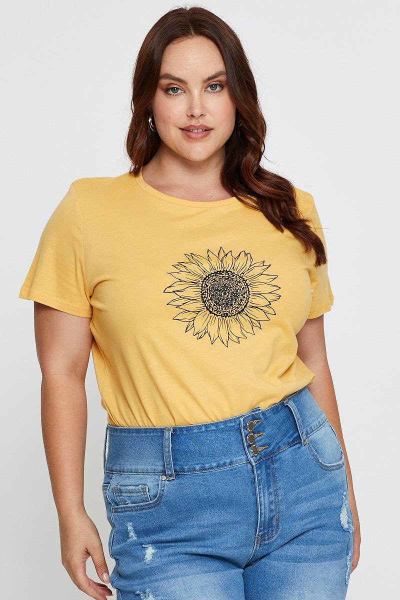 Light Must Graphic T-Shirt Sunflower Crew Neck Short Sleeve For Women By You And All