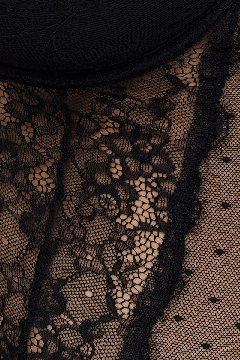 Black Lace Bodysuit Sleeveless Panel Detail for YouandAll Fashion