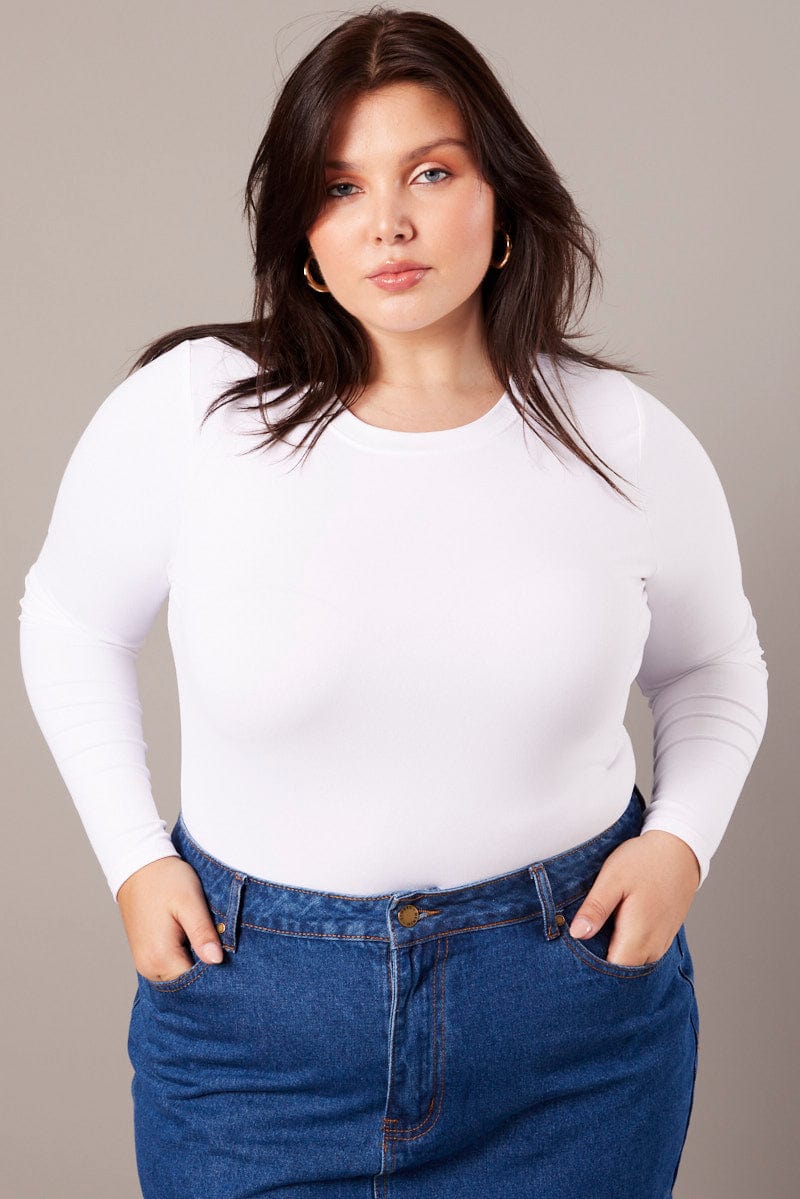 White Bodysuit Long Sleeve Crew Neck Supersoft for YouandAll Fashion