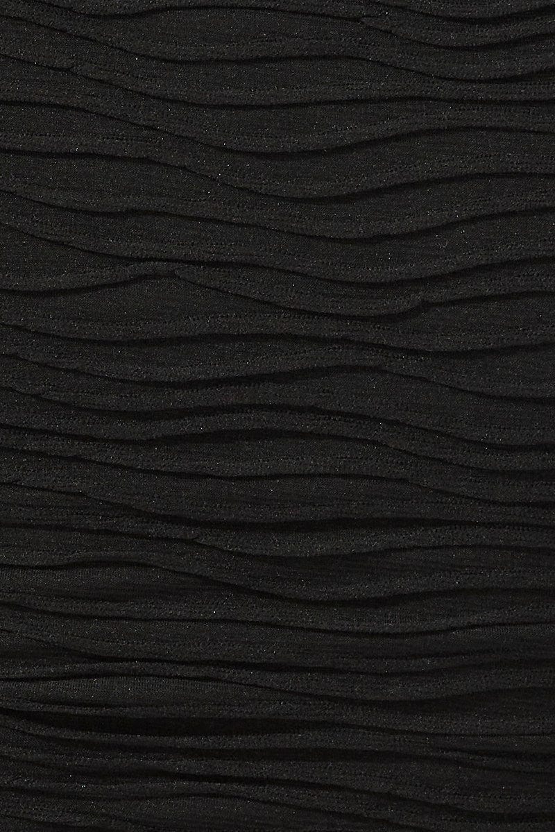 Black Crop Top Short Sleeve Round Neck Textured Jersey for YouandAll Fashion