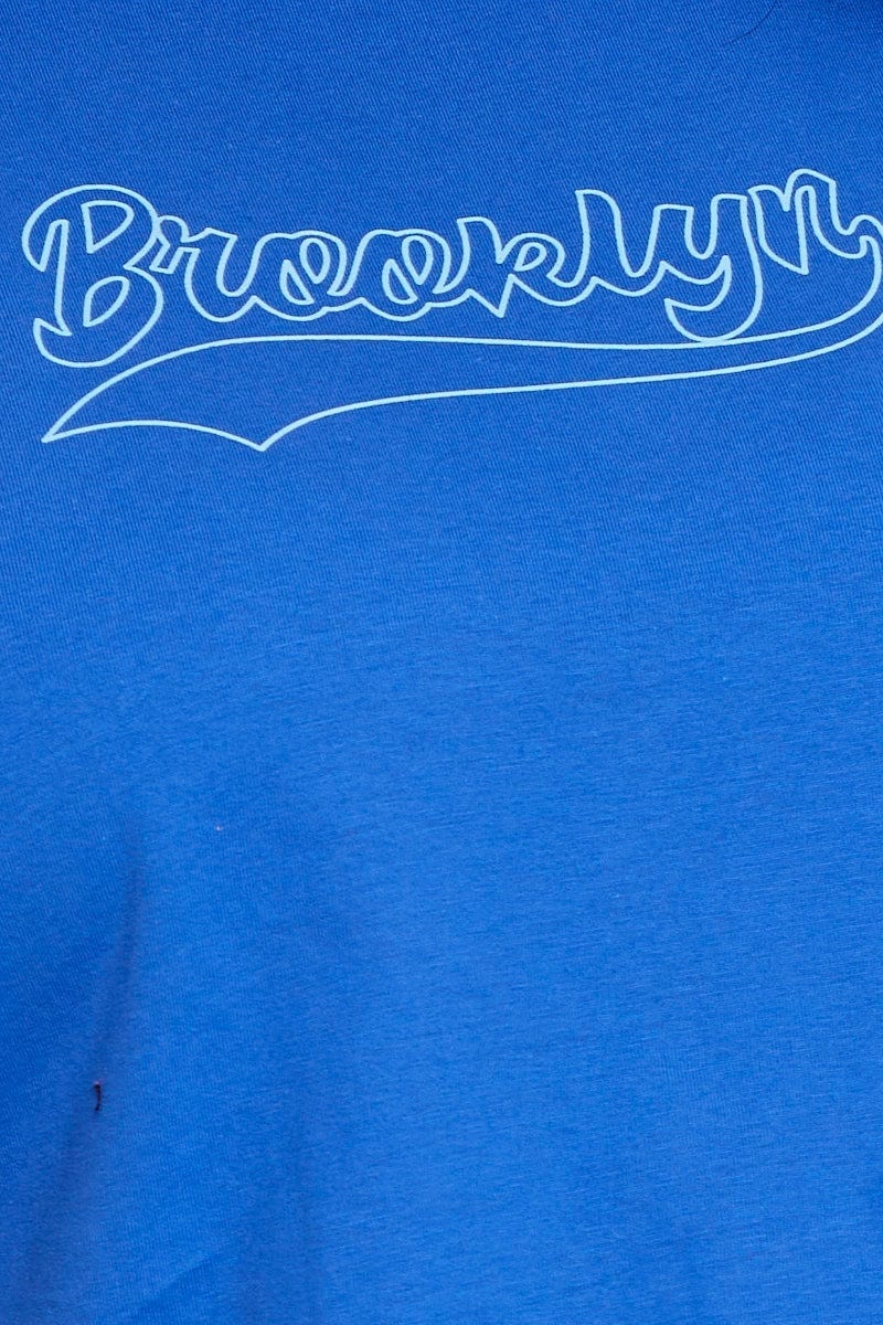 Mid Blue Graphic T-Shirt Brooklyn Crew Neck Short Sleeve For Women By You And All