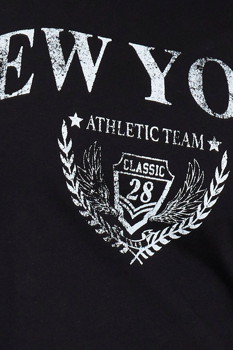Black Graphic T-Shirt New York Crew Neck Short Sleeve For Women By You And All