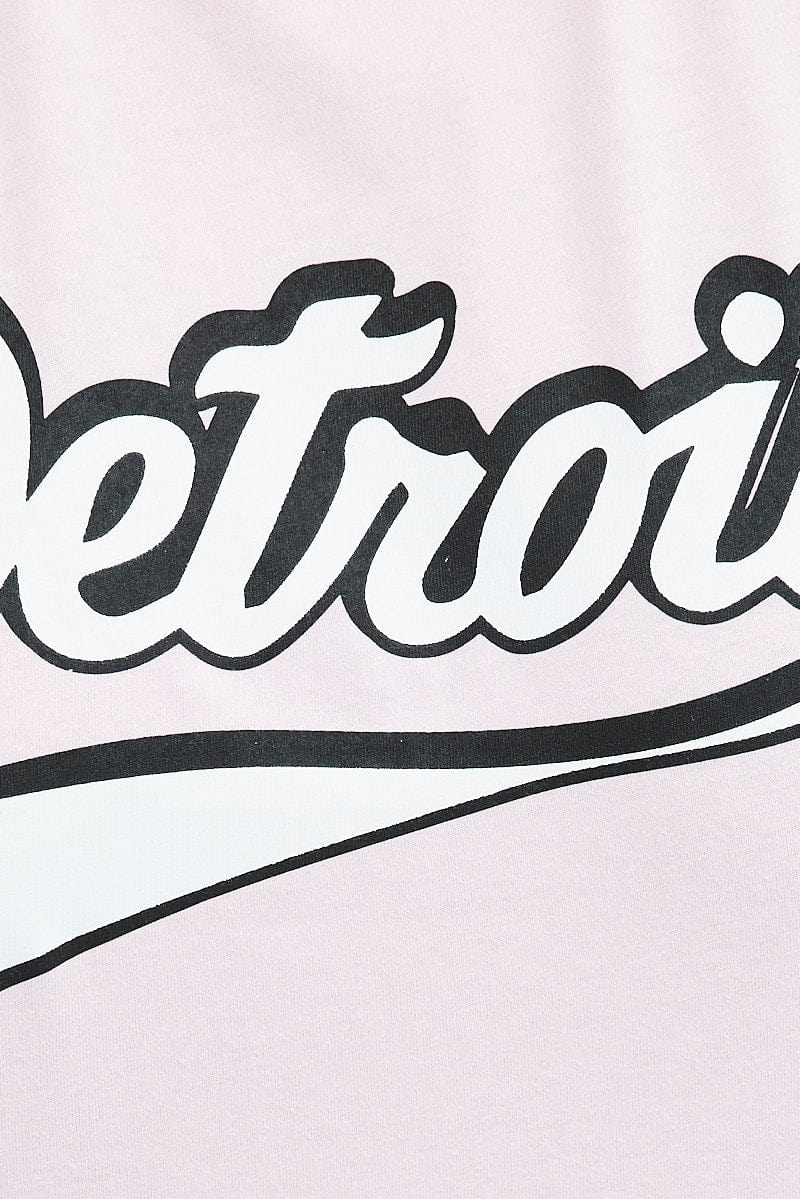 Pink Graphic T-Shirt Detroit Crop Cotton for YouandAll Fashion