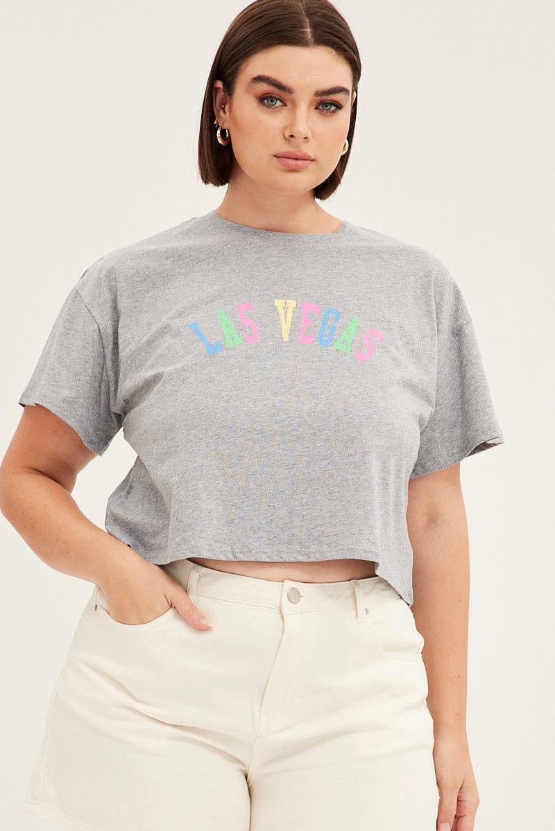 Grey Graphic T Shirt Short Sleeve Rainbow Las Vegas for YouandAll Fashion