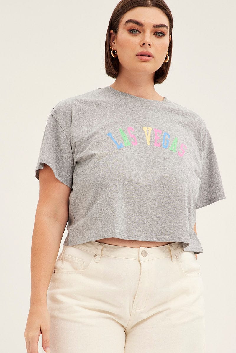 Grey Graphic T Shirt Short Sleeve Rainbow Las Vegas for YouandAll Fashion