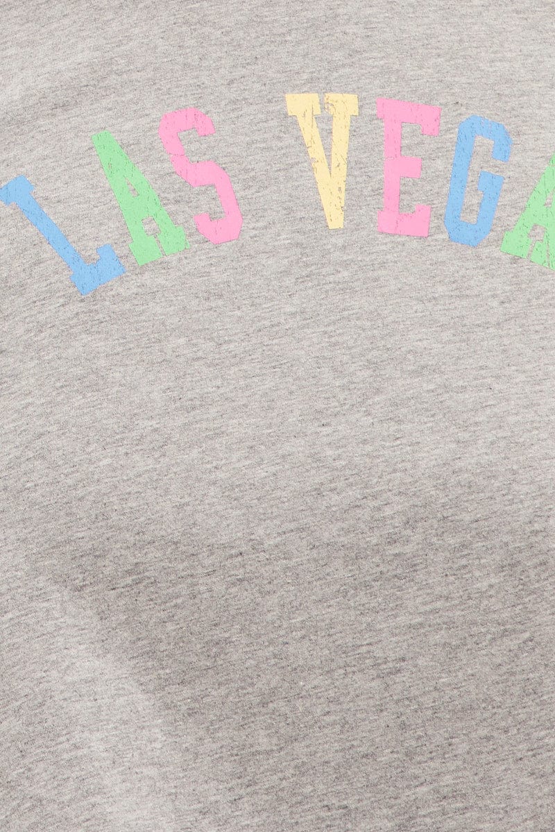 Grey Graphic T Shirt Short Sleeve Rainbow Las Vegas for YouandAll Fashion