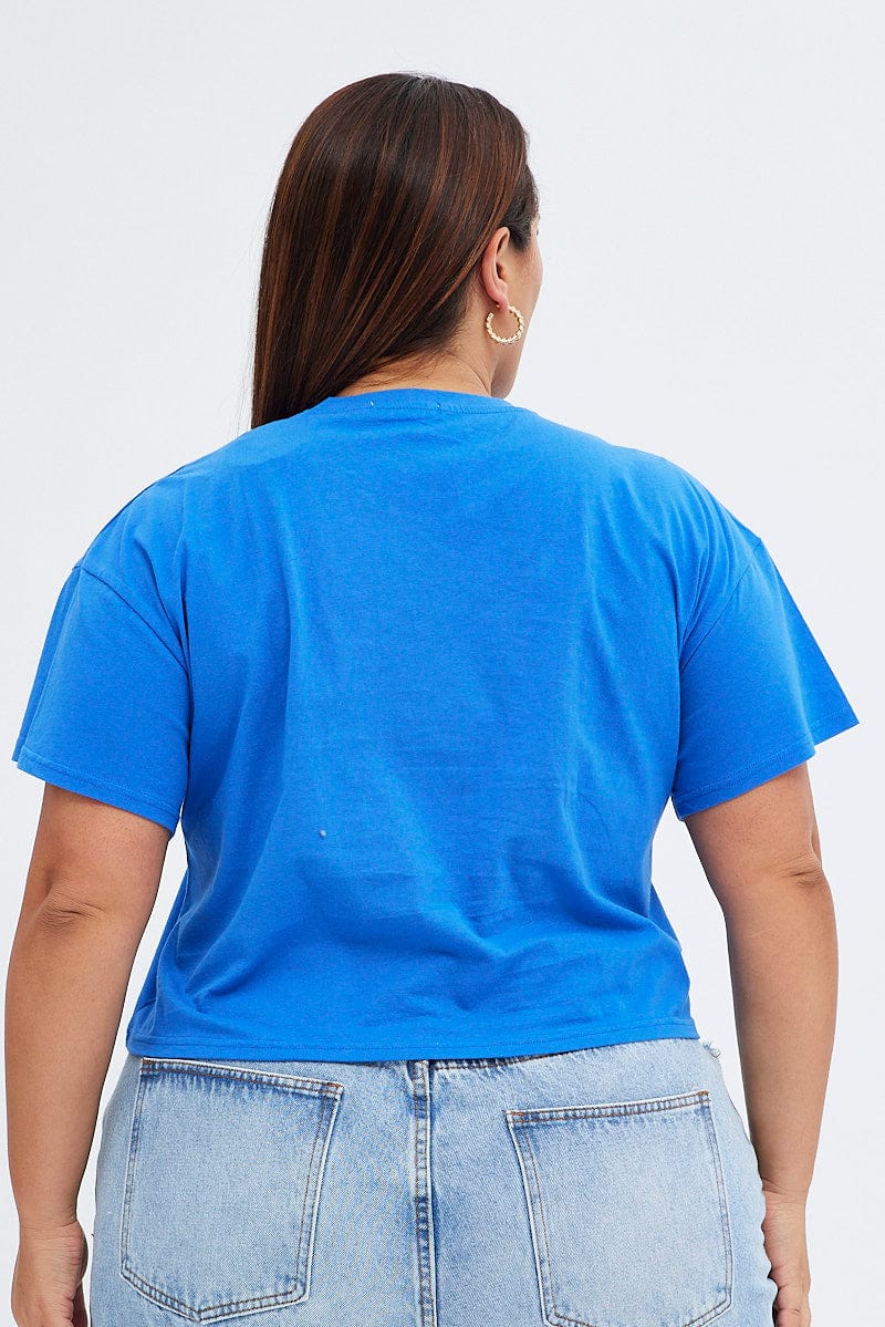 Blue Graphic T-Shirt New York Crop Cotton Jersey for YouandAll Fashion