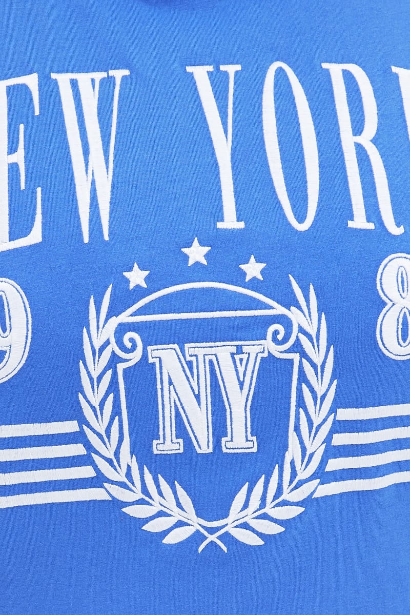 Blue Graphic T-Shirt New York Crop Cotton Jersey for YouandAll Fashion