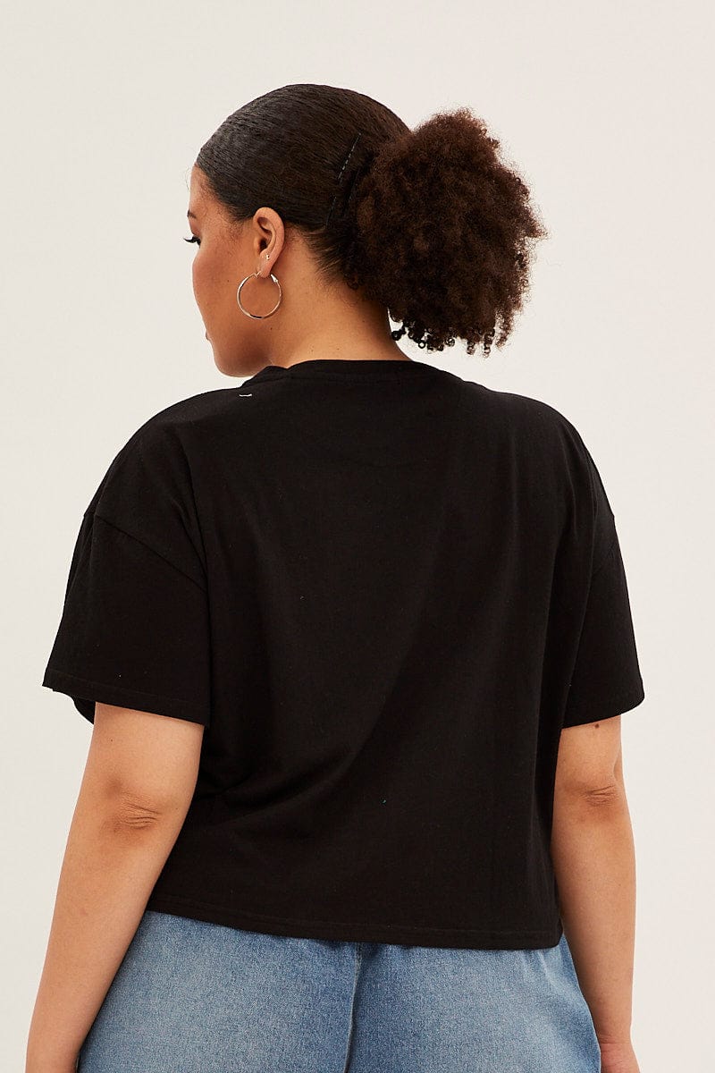 Black Sleeve T-Shirt Vintage Crew Neck Short for YouandAll Fashion