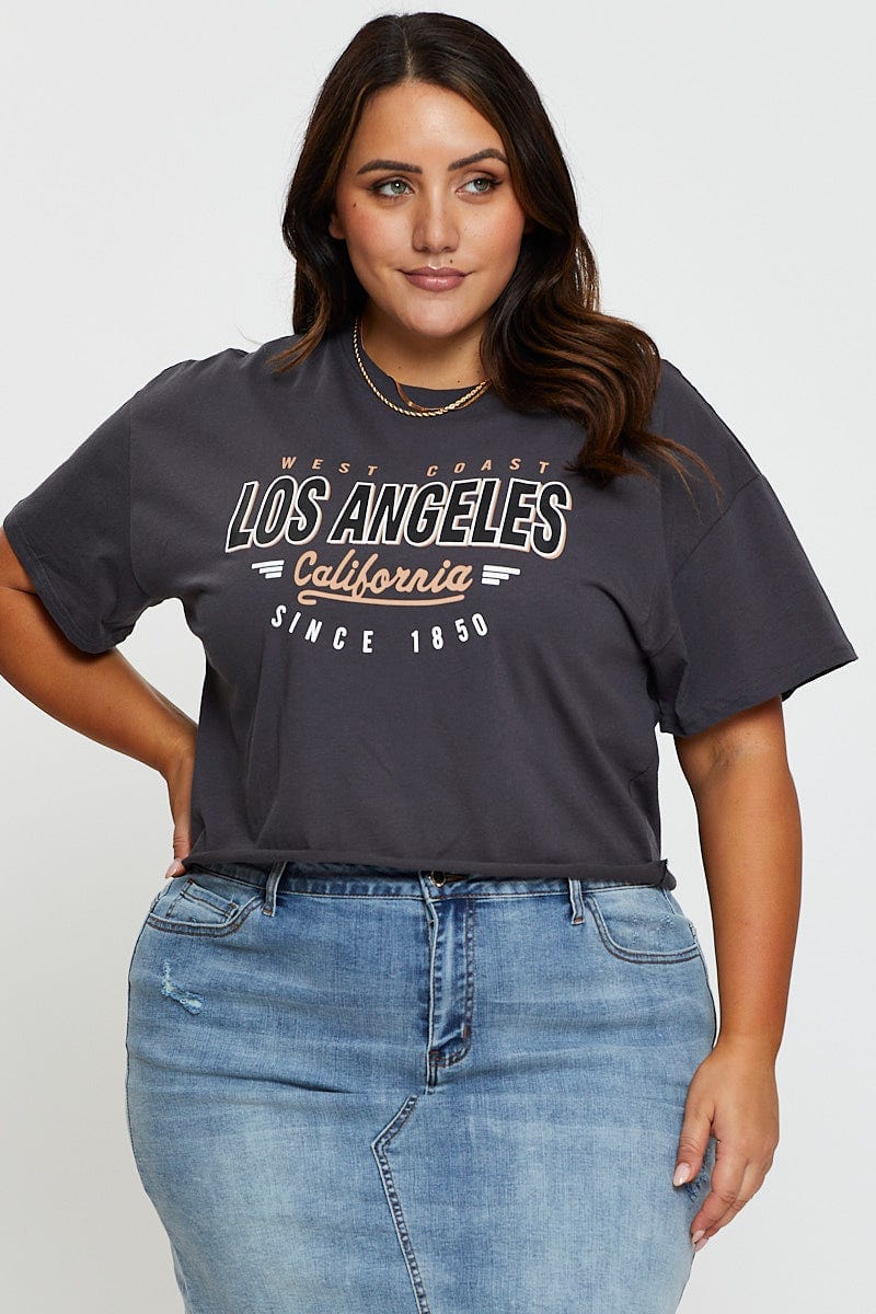 Grey Crop T-Shirt Los Angeles Short Sleeve Semi For Women By You And All