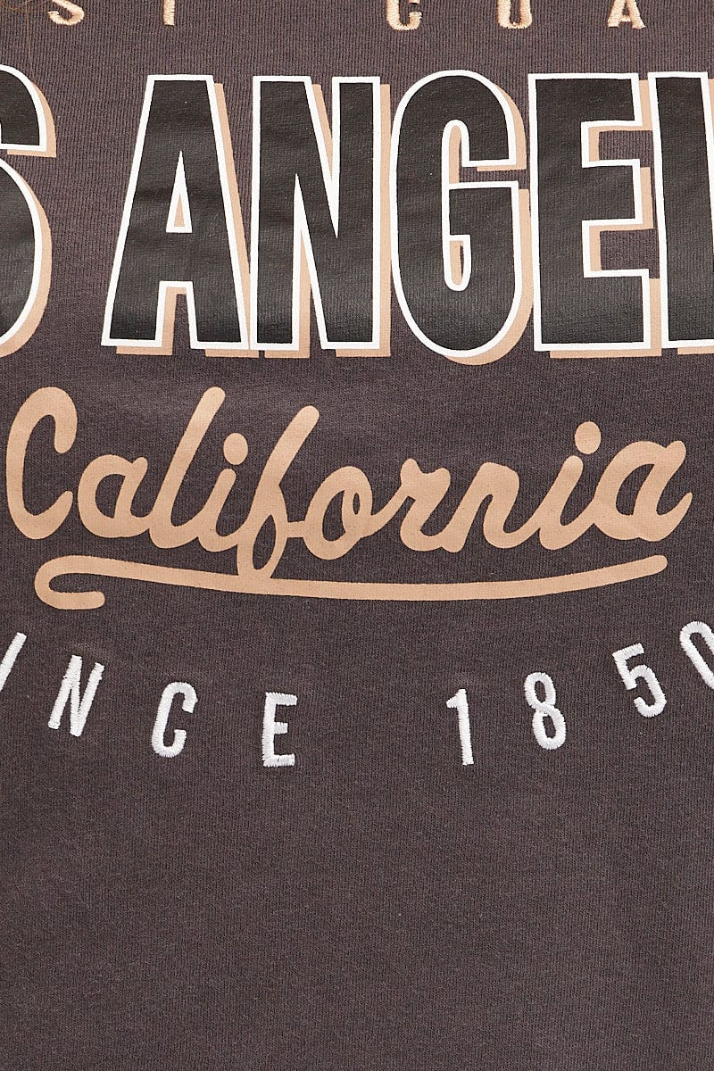 GREY Cotton T-Shirt Embroidered Los Angeles