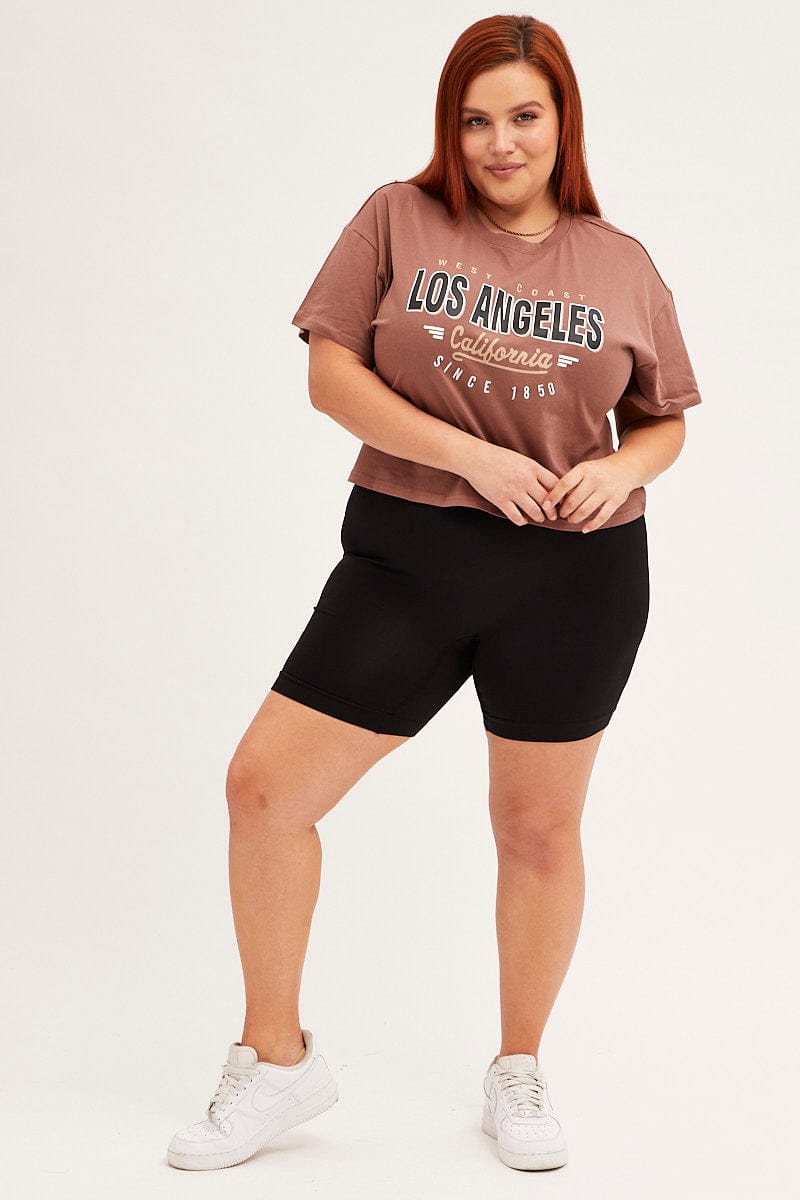 BROWN Cotton T-Shirt Embroidered Los Angeles