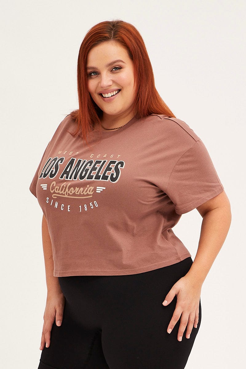 BROWN Cotton T-Shirt Embroidered Los Angeles