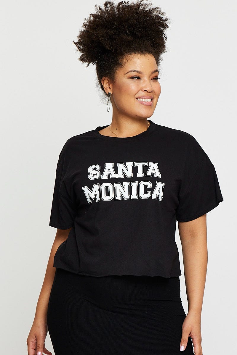 Black Crop T-Shirt Santa Monica Short Sleeve Semi For Women By You And All