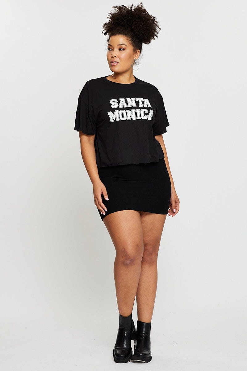 Black Crop T-Shirt Santa Monica Short Sleeve Semi For Women By You And All