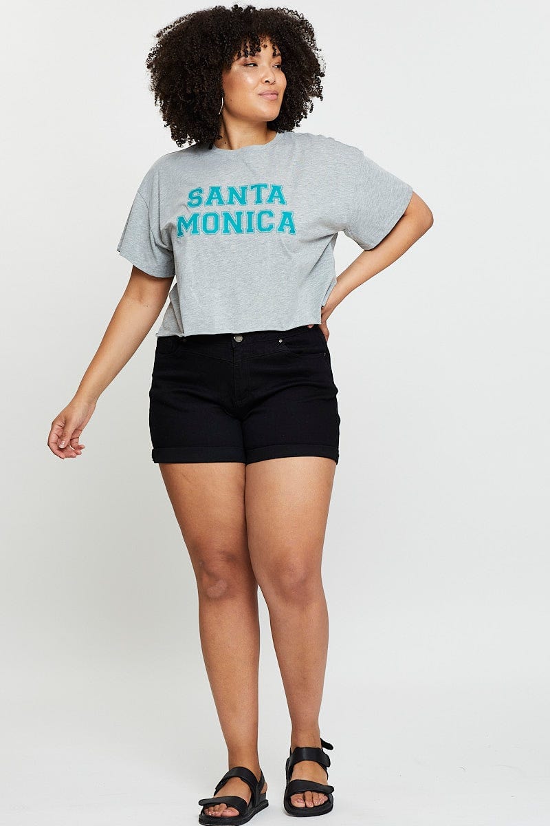 Grey Crop T-Shirt Santa Monica Short Sleeve Semi for Women by You and All