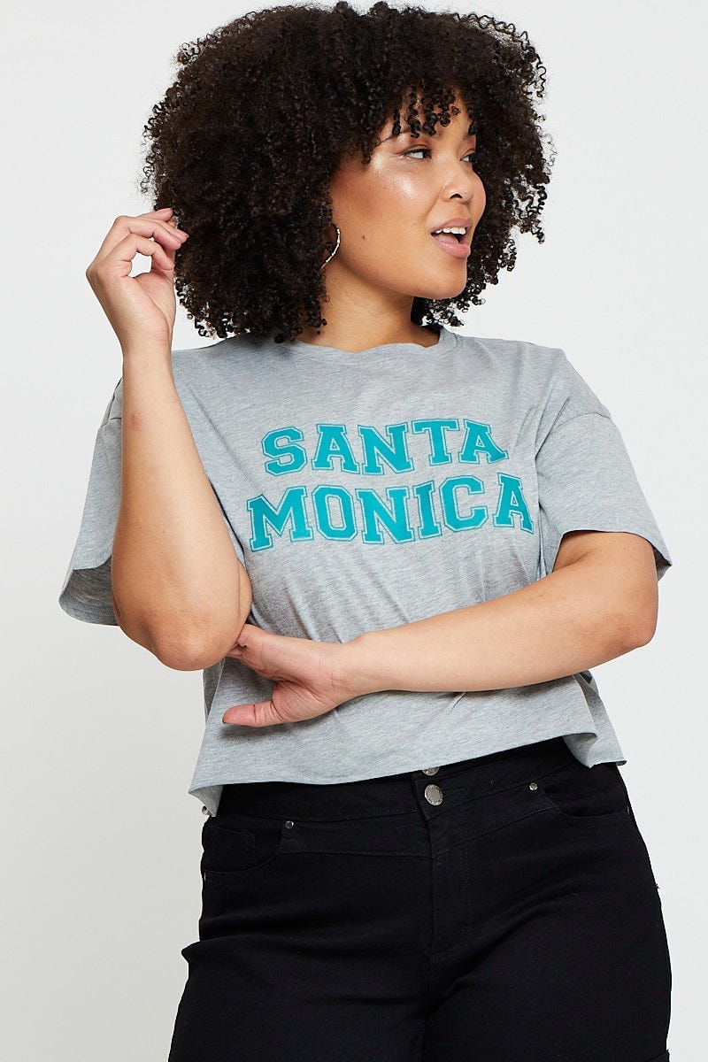 Grey Crop T-Shirt Santa Monica Short Sleeve Semi for Women by You and All