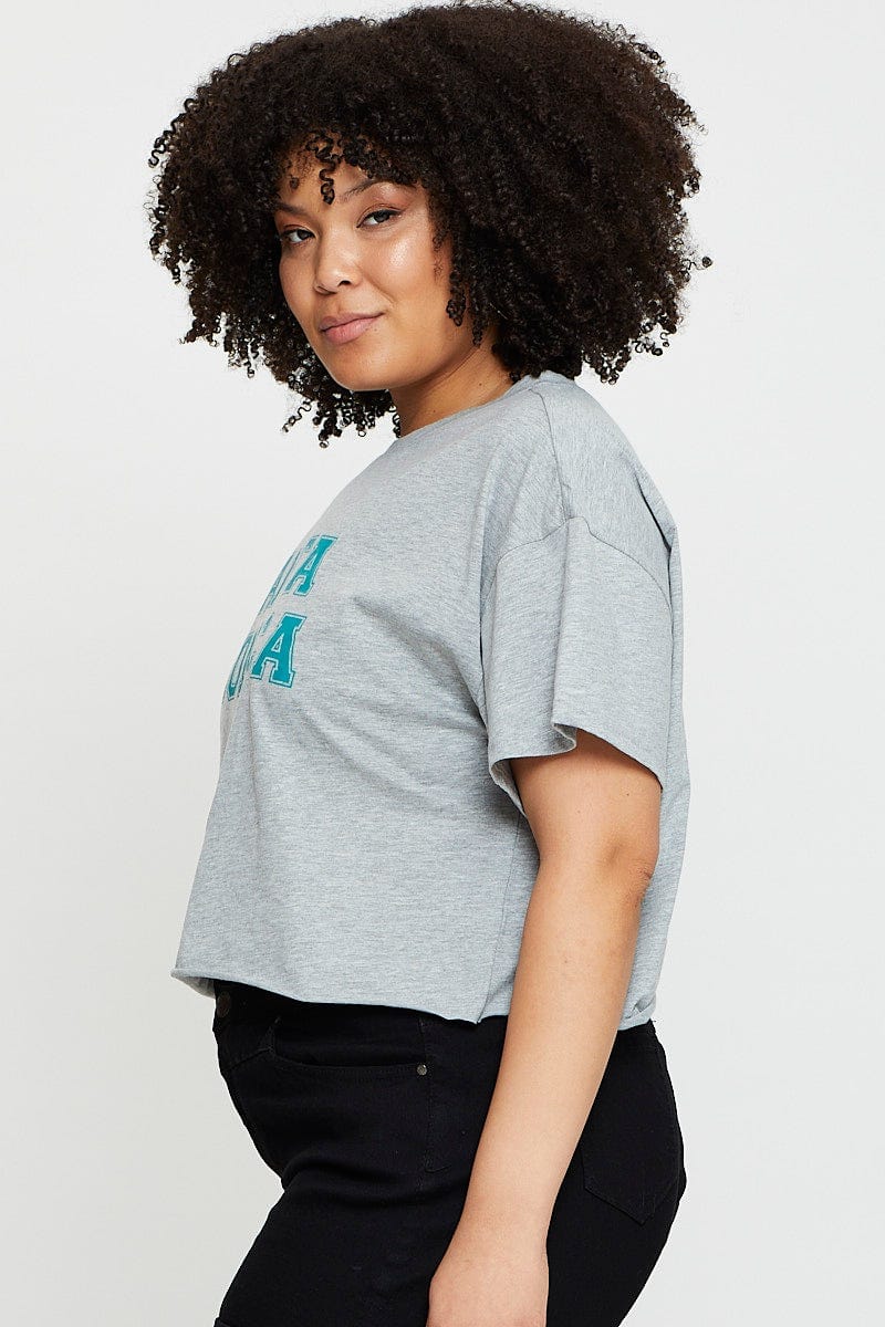 Grey Crop T-Shirt Santa Monica Short Sleeve Semi for Women by You and All