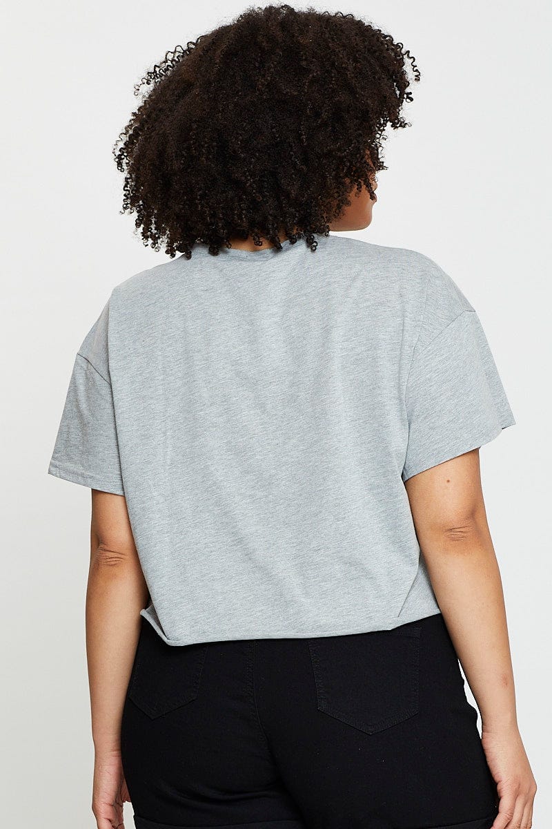 Grey Crop T-Shirt Santa Monica Short Sleeve Semi for Women by You and All