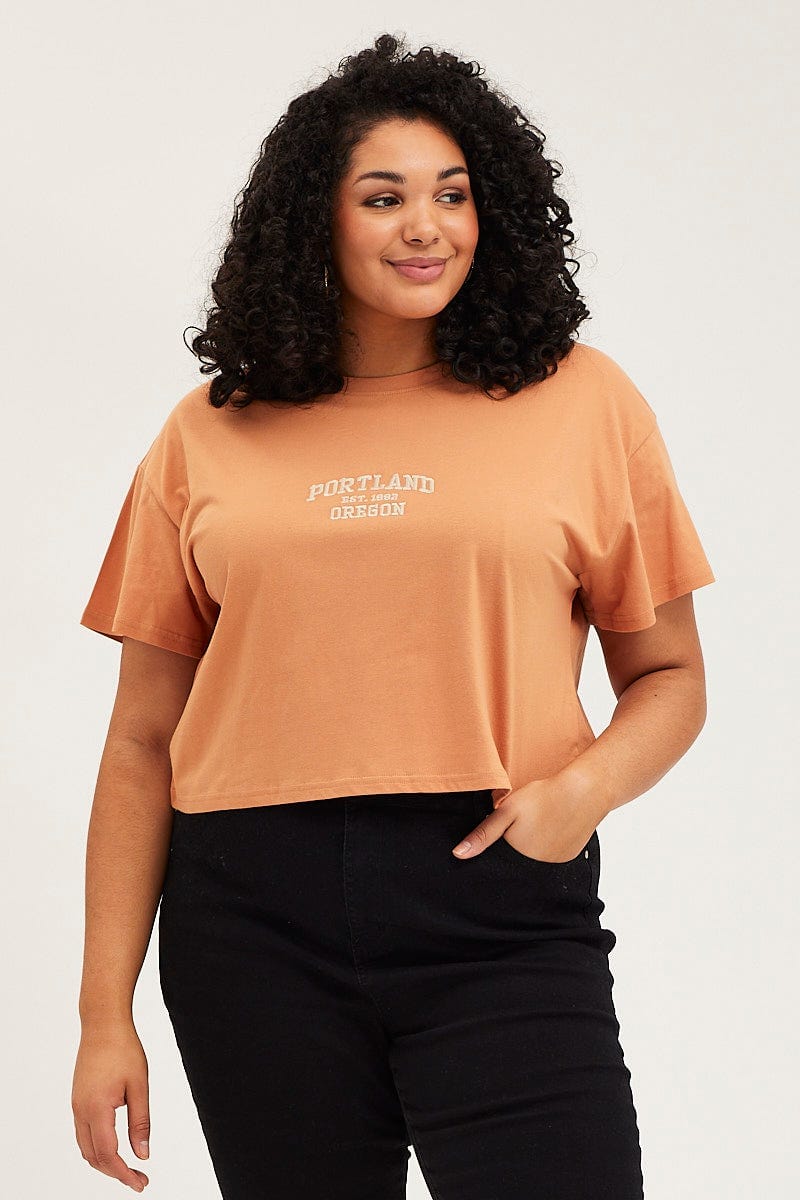 Camel Crop T-Shirt Portland Embroidered Cotton Semi For Women By You And All