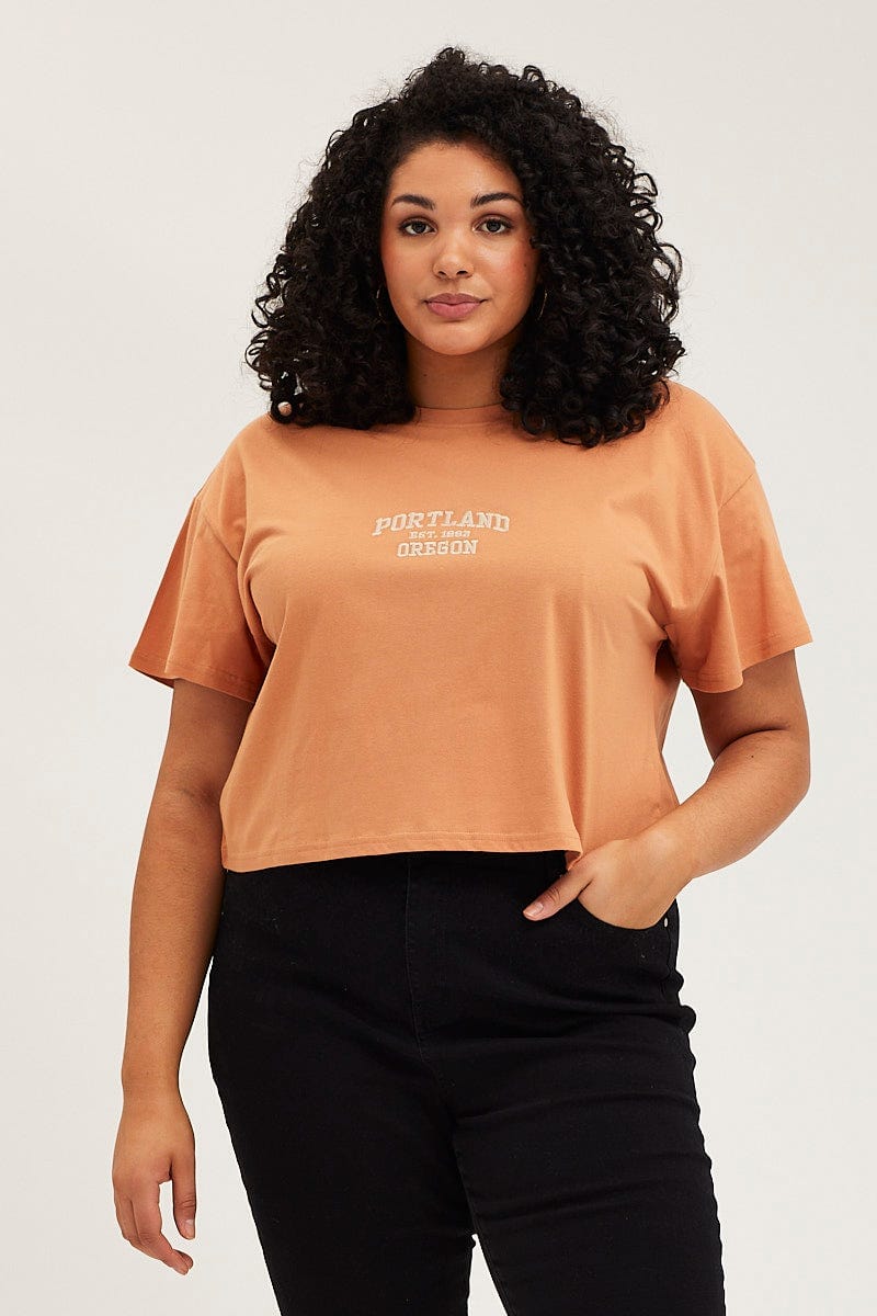 Camel Crop T-Shirt Portland Embroidered Cotton Semi For Women By You And All
