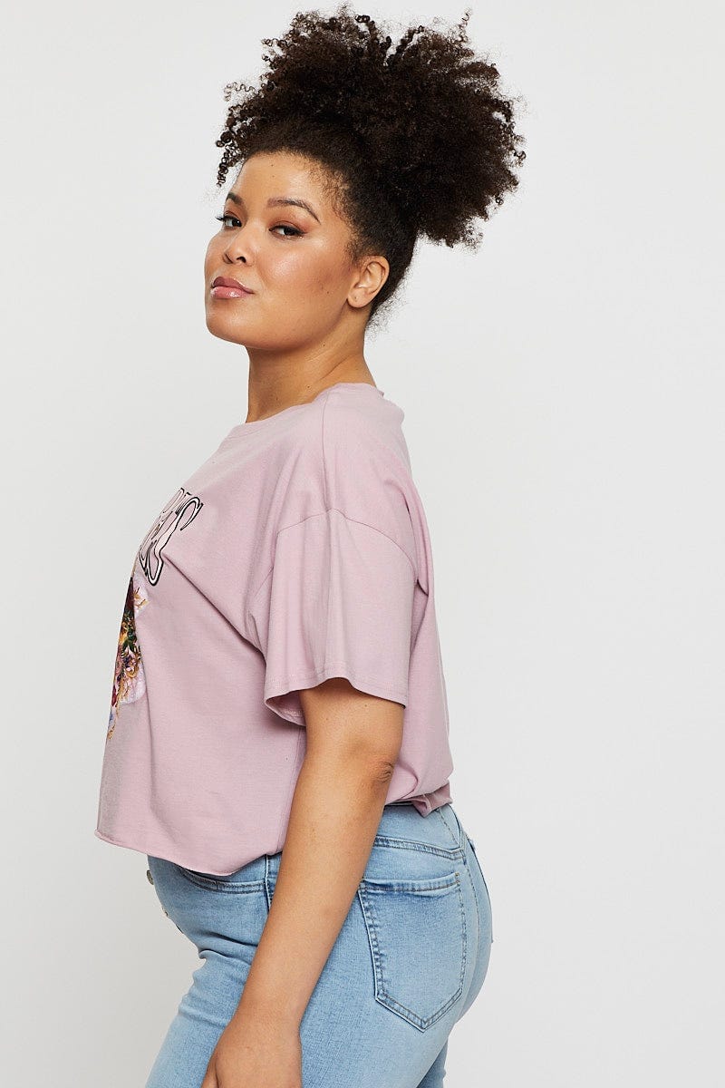 Pink Crop T-Shirt Good Vibes Short Sleeve Cotton Semi For Women By You And All
